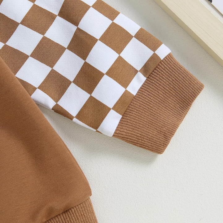 Winter essentials: baby jogger set, contrast design, warm and stylish toddler outfit.
