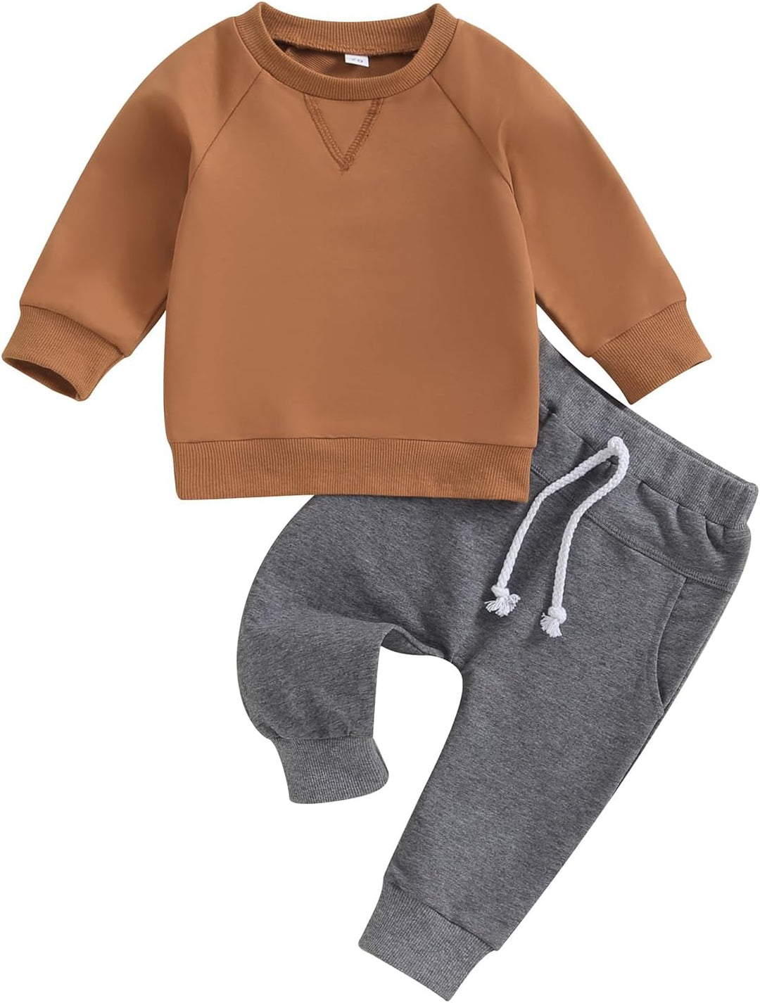 Laid flat baby jogger set, contrast top and bottom, ready for cozy winter days.
