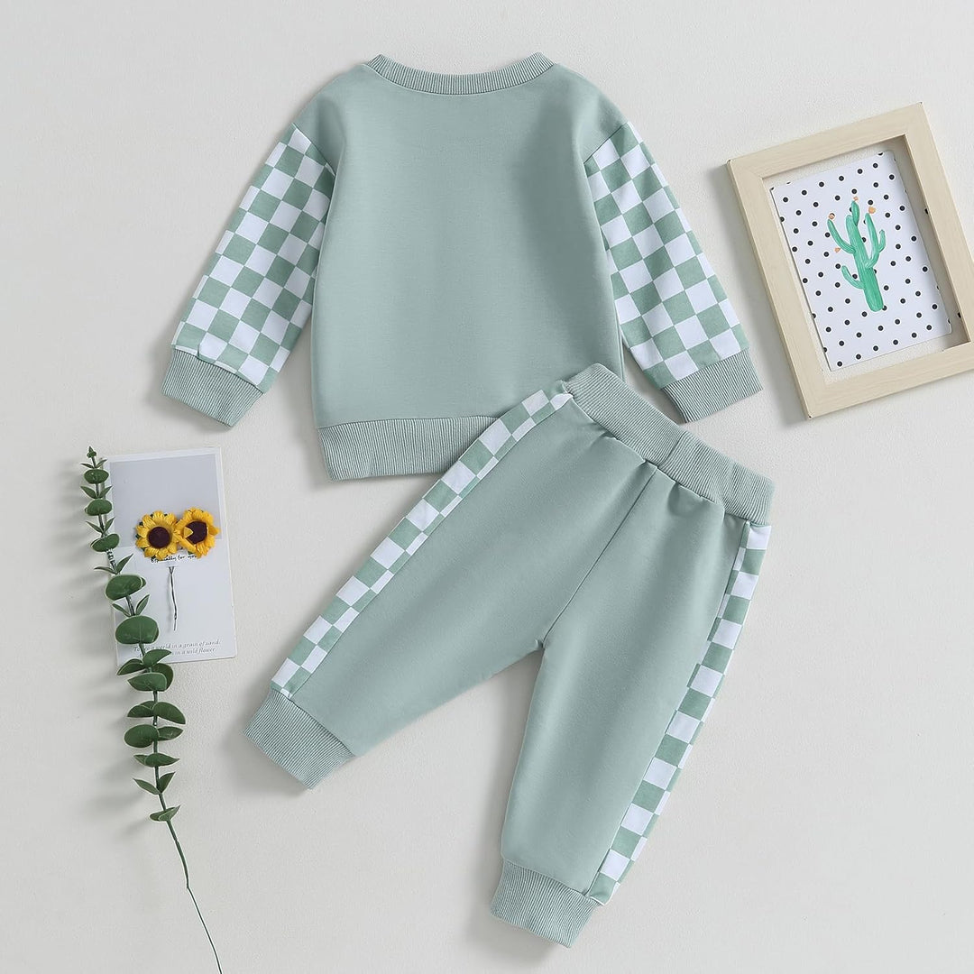 Winter baby jogger set, contrast stitching, adding to the aesthetic appeal.
