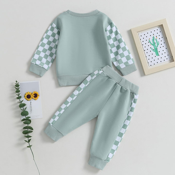 Winter baby jogger set, contrast stitching, adding to the aesthetic appeal.
