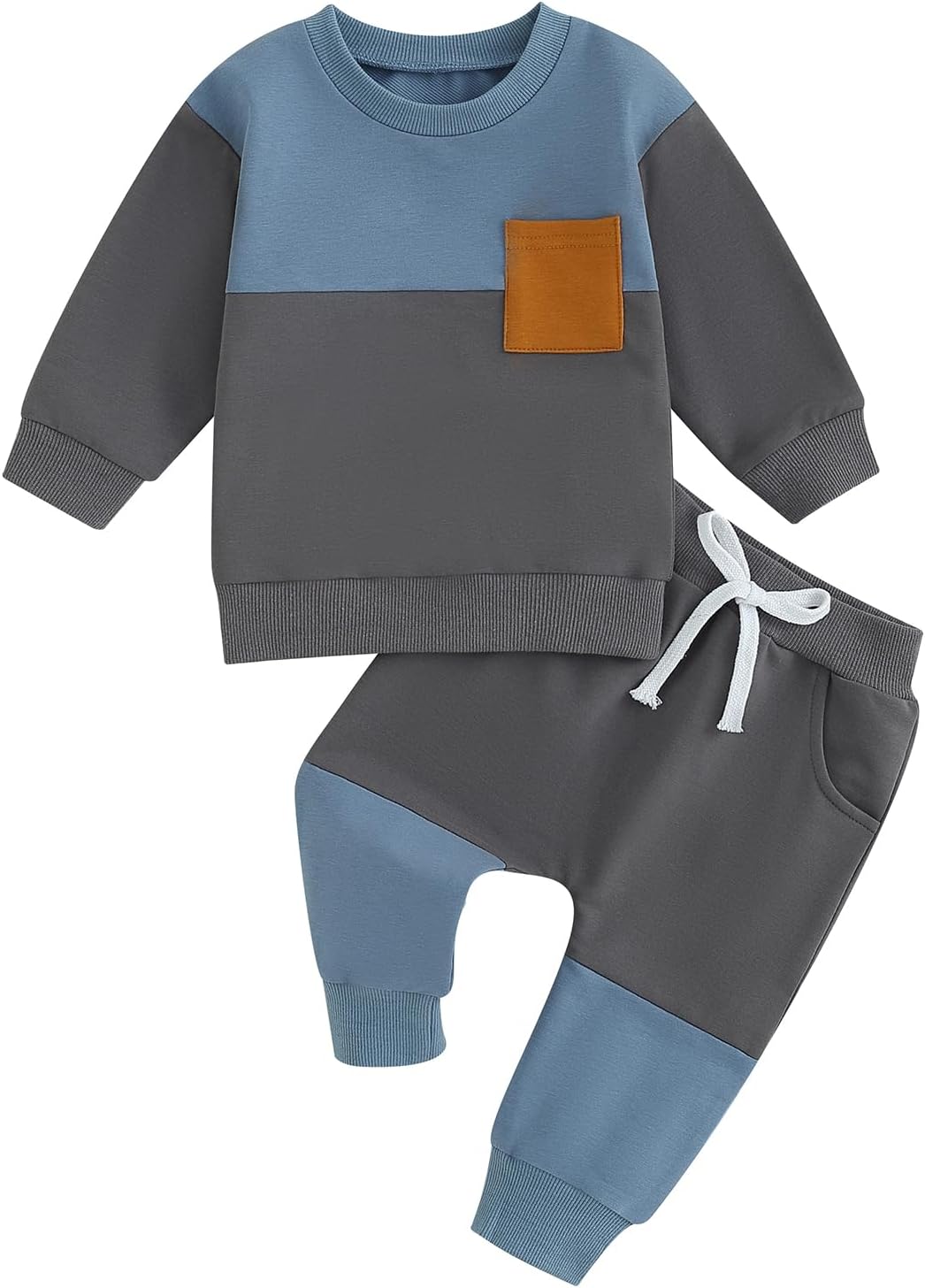 Stylish baby jogger set, contrast sweatshirt and trousers for winter, cozy and soft.