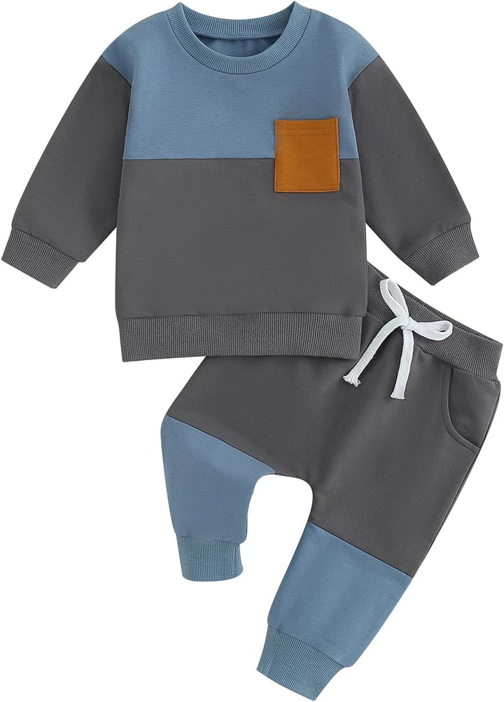 Stylish baby jogger set, contrast sweatshirt and trousers for winter, cozy and soft.