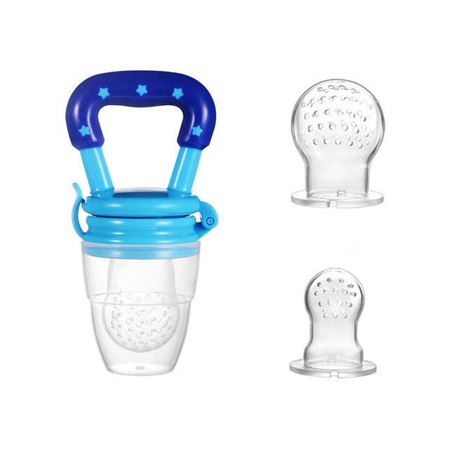 Safe & soft silicone baby fruit feeder pacifier for introducing solids, a gentle teething relief tool.