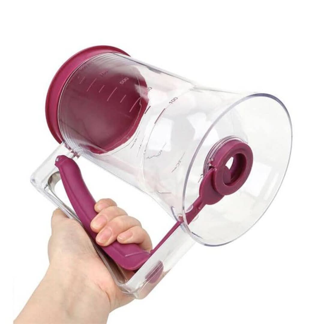 BakeBuddy batter & dough dispenser for effortless, mess-free baking of pancakes, cupcakes & waffles.