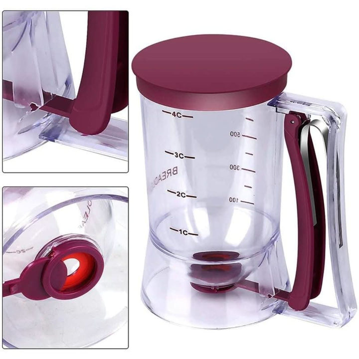 BakeBuddy beslag dispenser for precise, mess-free batter & dough distribution in baking tasks.