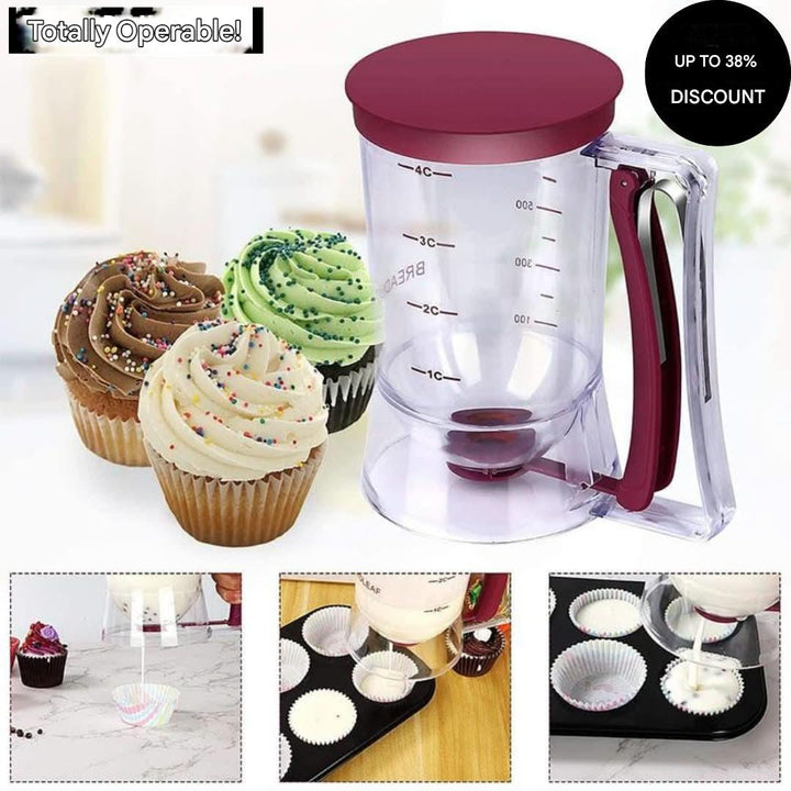 Easy-to-use batter dispenser for homemade pancakes, cupcakes, and waffles. A must-have baking tool.