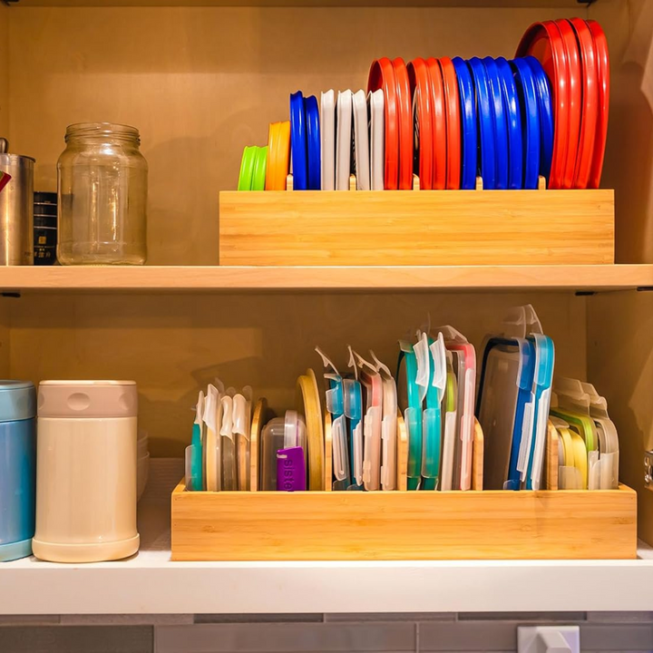 TopKeeper, a versatile bamboo storage organizer for various kitchen pot and pan lids