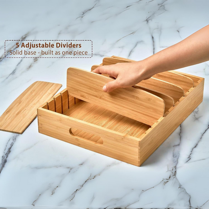 Compact bamboo kitchen lid rack, TopKeeper, optimizing space in small kitchens