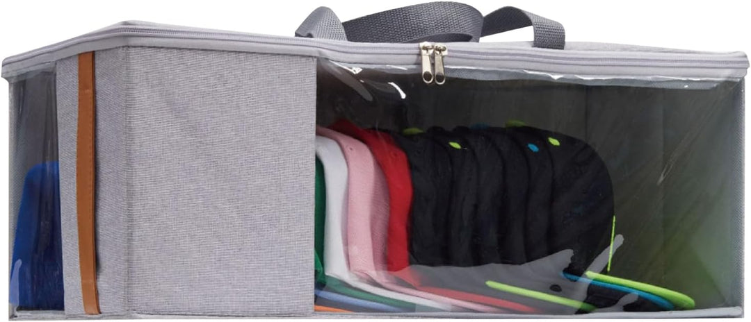 Baseball hat storage case, durable travel organizer for caps, black fabric with zipper
