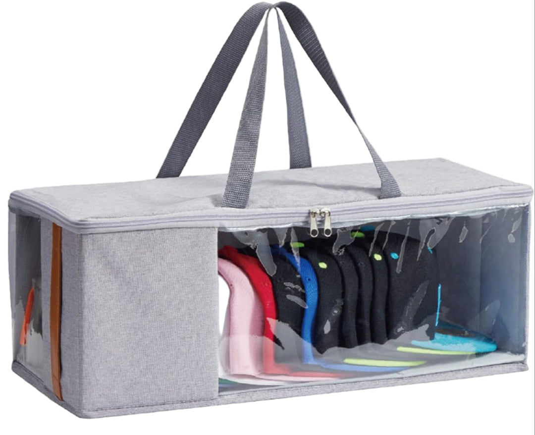 Open baseball hat case, showing organized interior for multiple caps, grey fabric lining