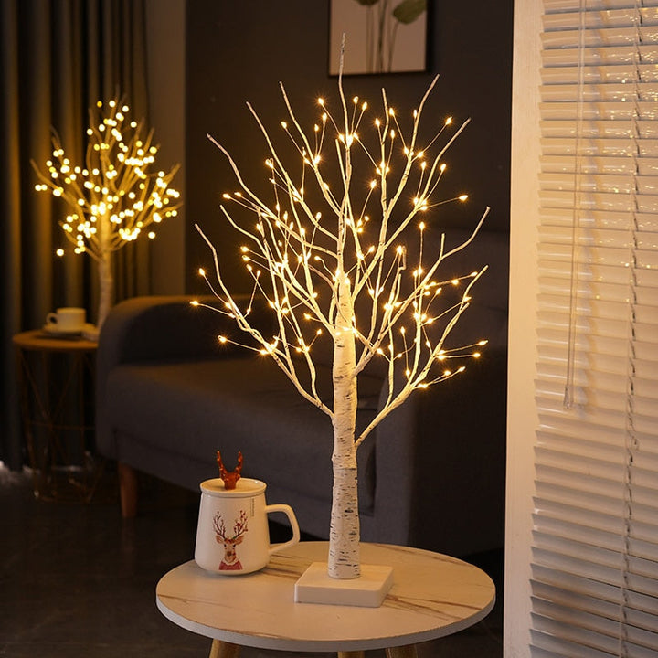 Illuminated birch tree lamp with realistic bark texture, perfect Scandinavian home decor