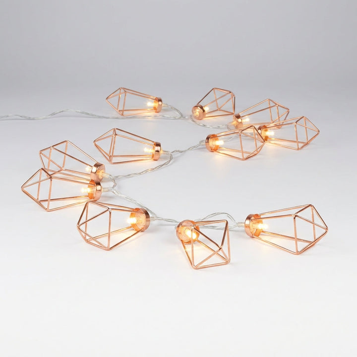 Close-up of geometric diamond string lights, battery powered, warm copper, perfect for fairy light decor