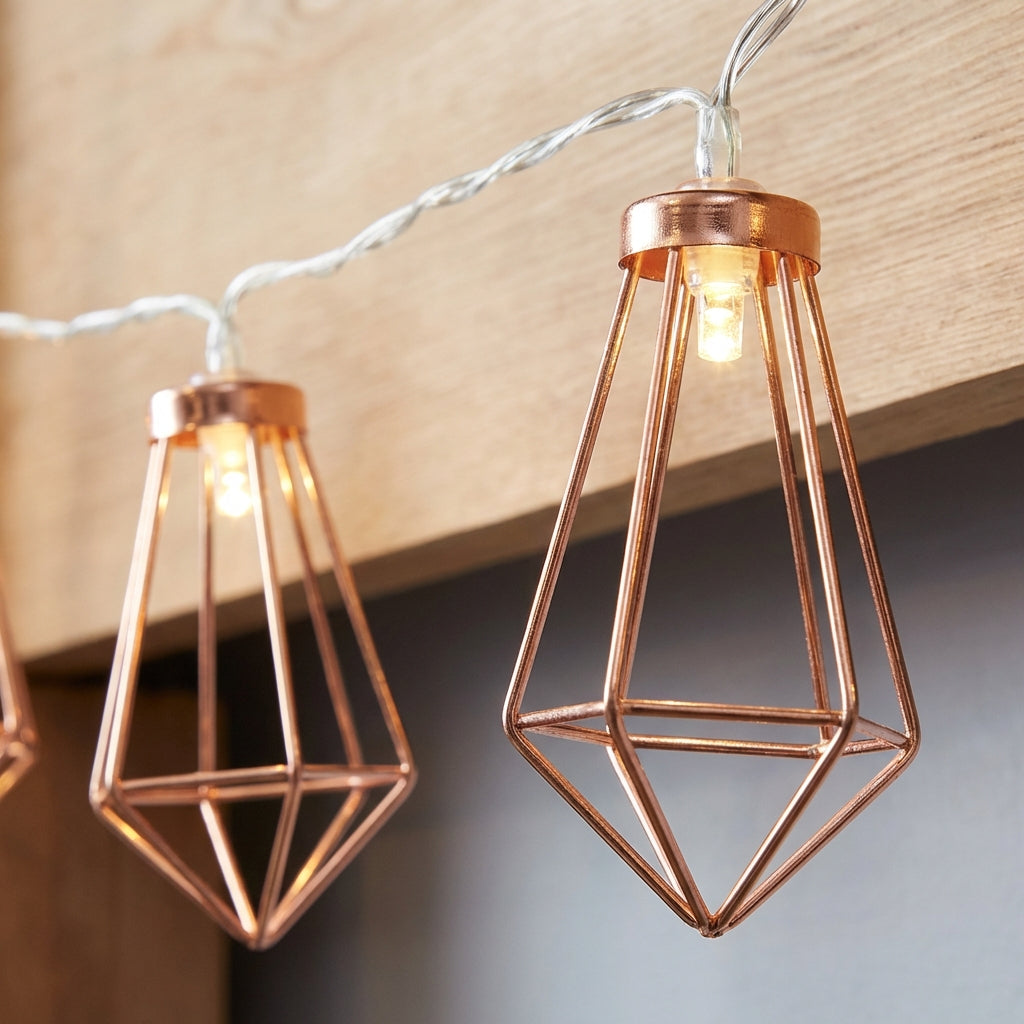 LumaShape cordless string lights with elegant geometric diamonds for ambient indoor/outdoor lighting