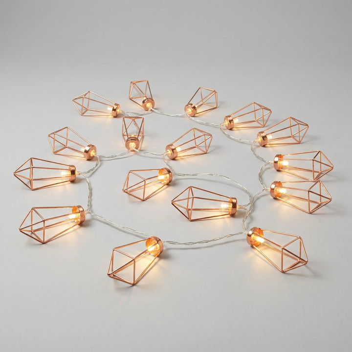 Geometric diamond fairy lights, battery operated, warm glow, 125 characters, perfect for any space
