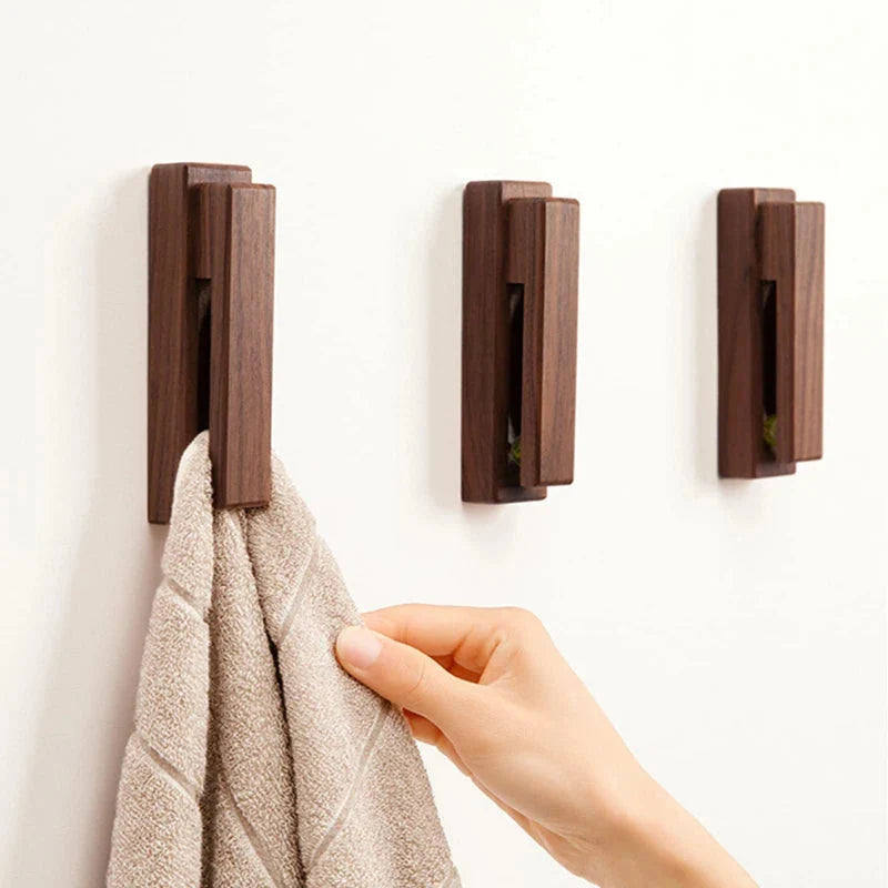 Beech wood wall-mounted towel hook holder for bathroom & kitchen organization. Stylish home decor accessory.