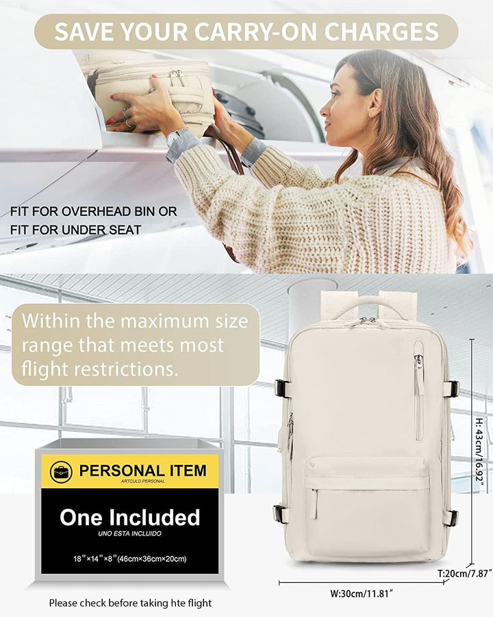 Unisex 40L waterproof travel backpack, black, with luggage strap on a carry-on suitcase handle