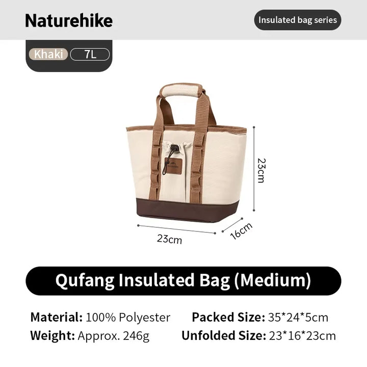 Stylish beige portable insulated lunch bag, great for travel, outdoor events, and keeping food cool.