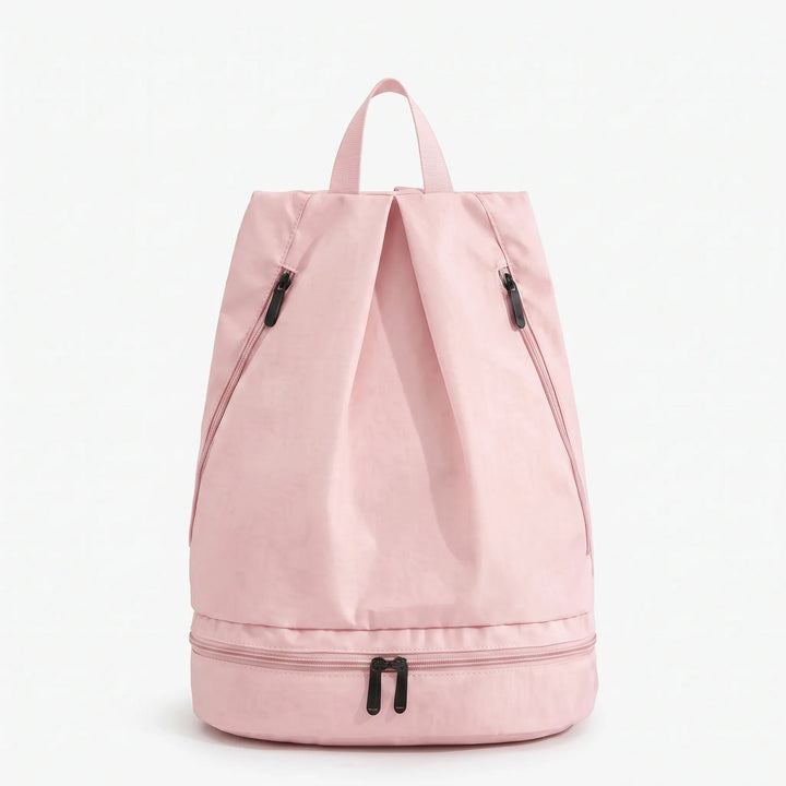 Versatile beige unisex waterproof backpack, an essential daypack for travel, hiking, & everyday outdoor activities.