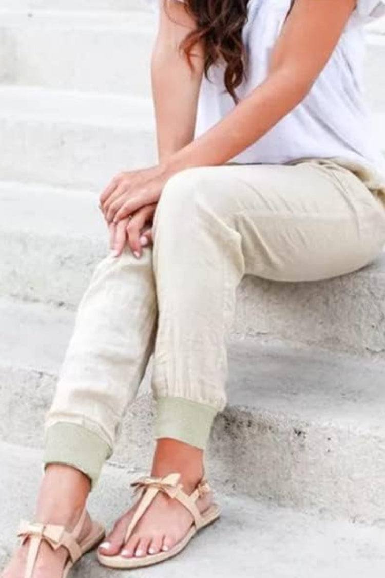 Black women's comfortable trousers, ideal as loungewear or casual pants, with a practical drawstring waist.