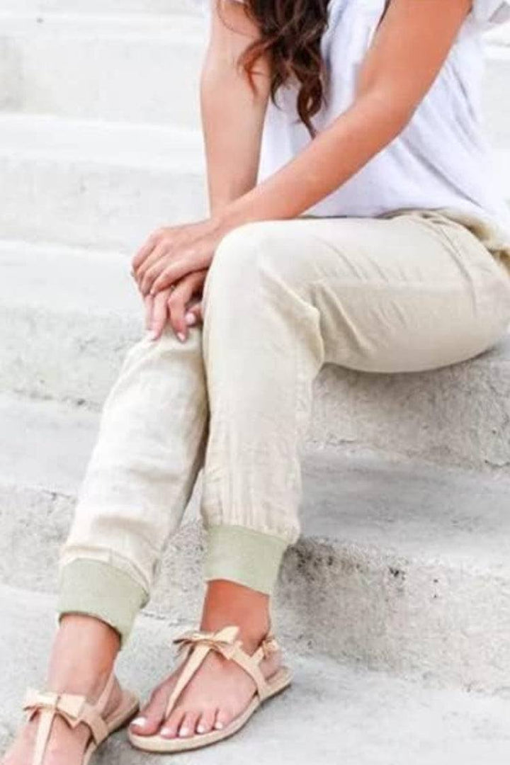Black women's comfortable trousers, ideal as loungewear or casual pants, with a practical drawstring waist.