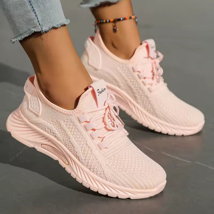 Beige women's orthopedic walking sneakers with arch support for ultimate comfort & pain relief.