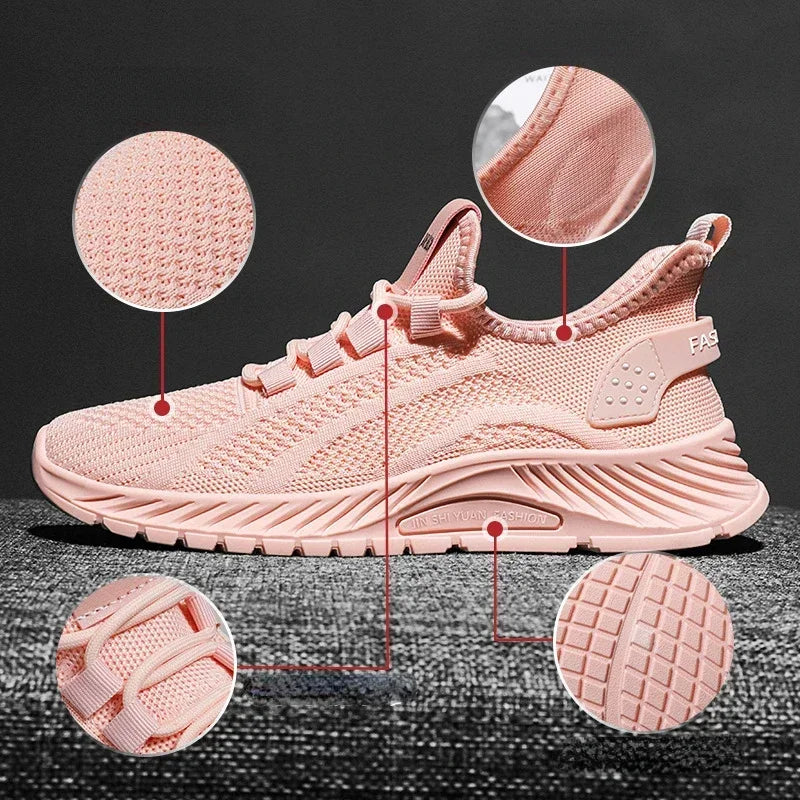 Pink athletic casual orthopedic sneakers for women, offering cushioned support & everyday comfort.