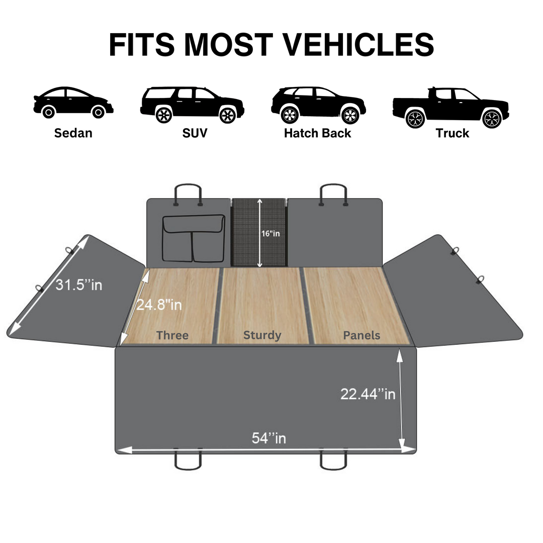 Enhance dog safety & comfort with a black car backseat extender, keeping seats clean & spacious.