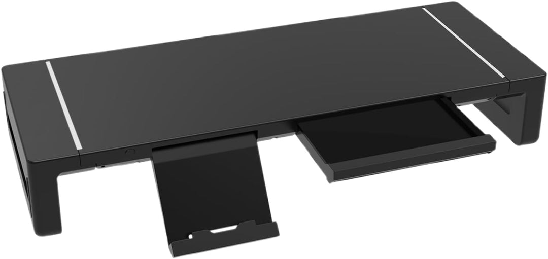 Unisex ergonomic monitor stand for laptops or screens, with a useful storage drawer