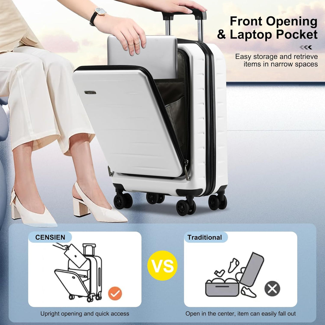 Integrated TSA combination lock detail on a durable hard shell expandable carry-on.