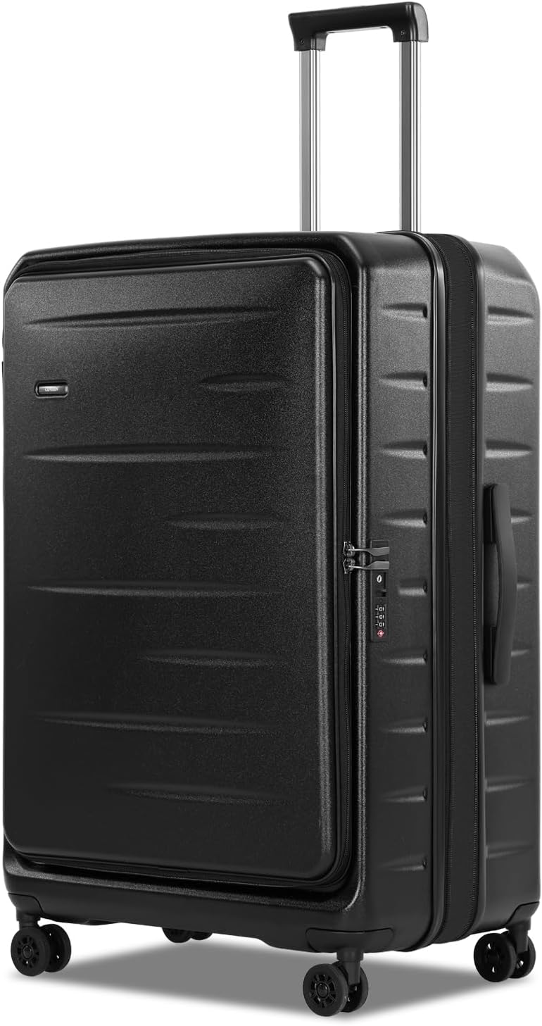 Ideal expandable hard shell carry-on for vacation, featuring front pocket & TSA lock.