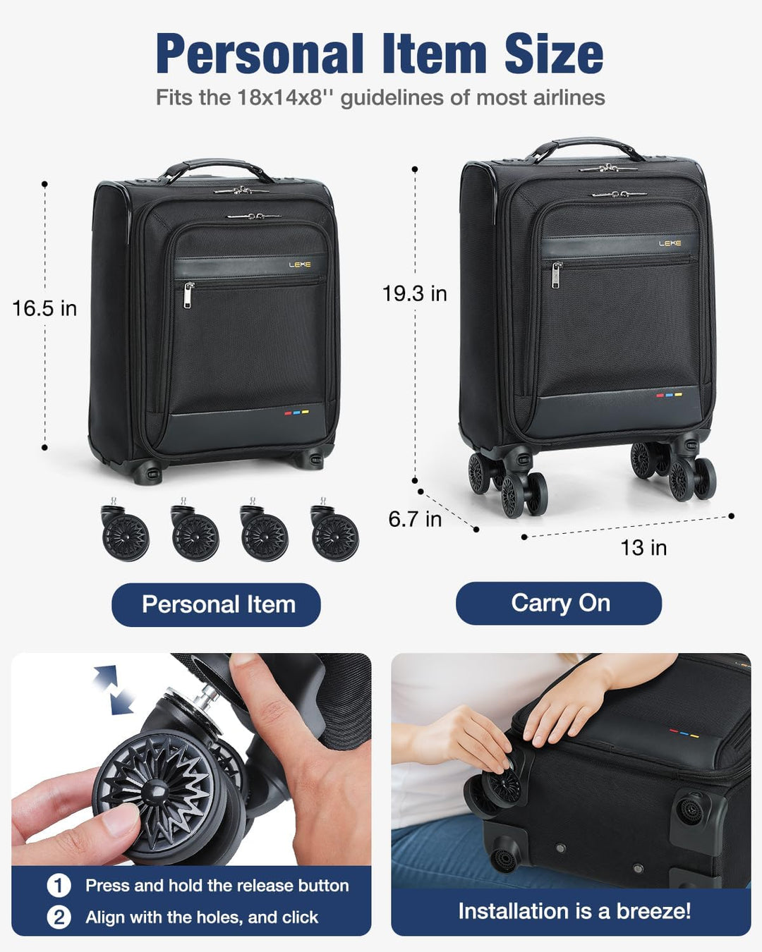Lightweight black softside carry-on bag, expandable for extra storage, perfect for airline travel