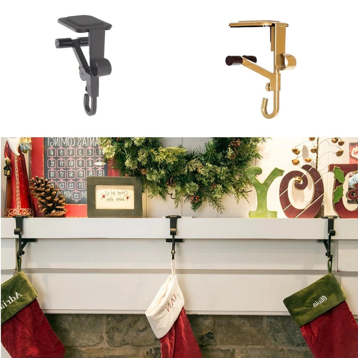 Display holiday stockings & garlands with black & gold adjustable mantle holders.