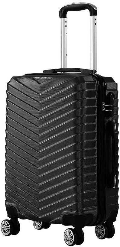 Black hardshell carry-on luggage with 360 spinner wheels, front view, perfect for short trips