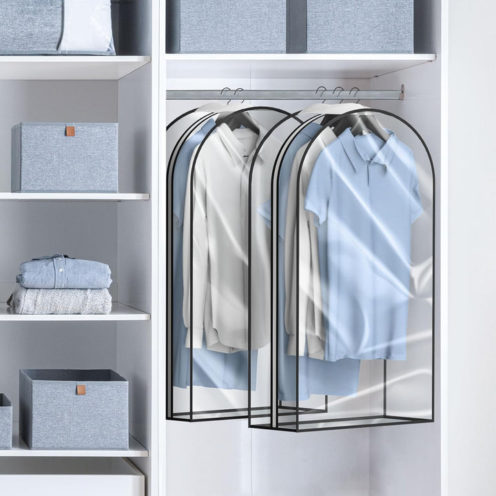 Foldable garment bag for efficient storage, shown in black