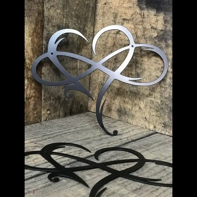Rich brown Infinity Heart steel wall decoration, adding warmth & a romantic touch to any interior space.