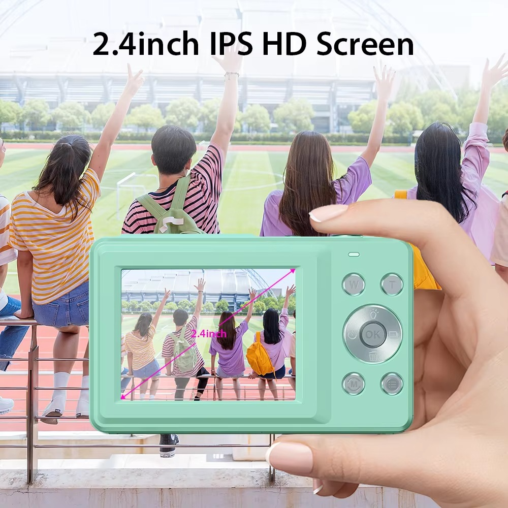 Compact kids 44MP digital camera with 1080P HD video and 16X zoom, in a sleek black design.