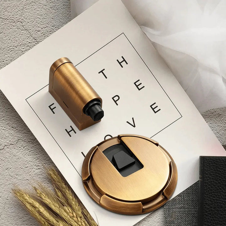 No-drill self-adhesive magnetic door stopper, providing home safety & modern design for any room.