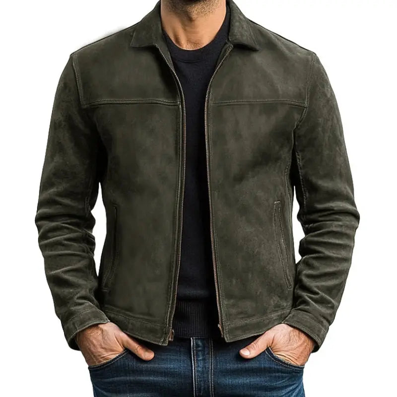 Classic men's biker jacket, zip-up, long sleeve. A versatile fashion jacket for modern men's style.