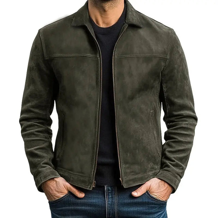 Classic men's biker jacket, zip-up, long sleeve. A versatile fashion jacket for modern men's style.