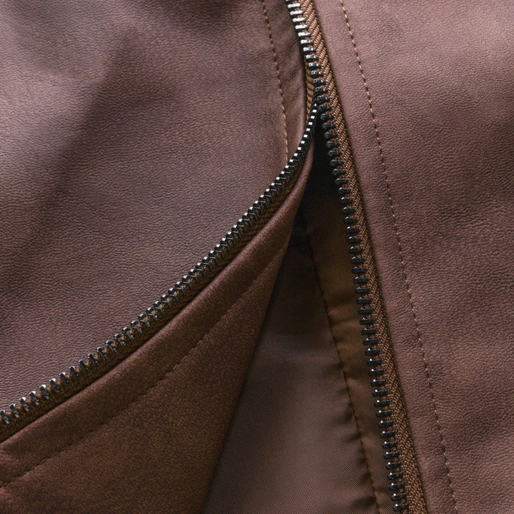 Fitted men's biker jacket, zip-up long sleeve. Smart casual outerwear, ideal for everyday fashion.