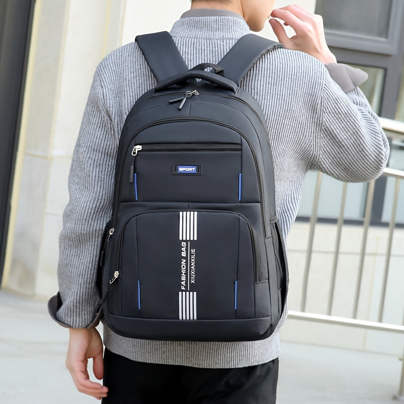 Black men's large capacity travel backpack, durable and stylish for versatile everyday carry.