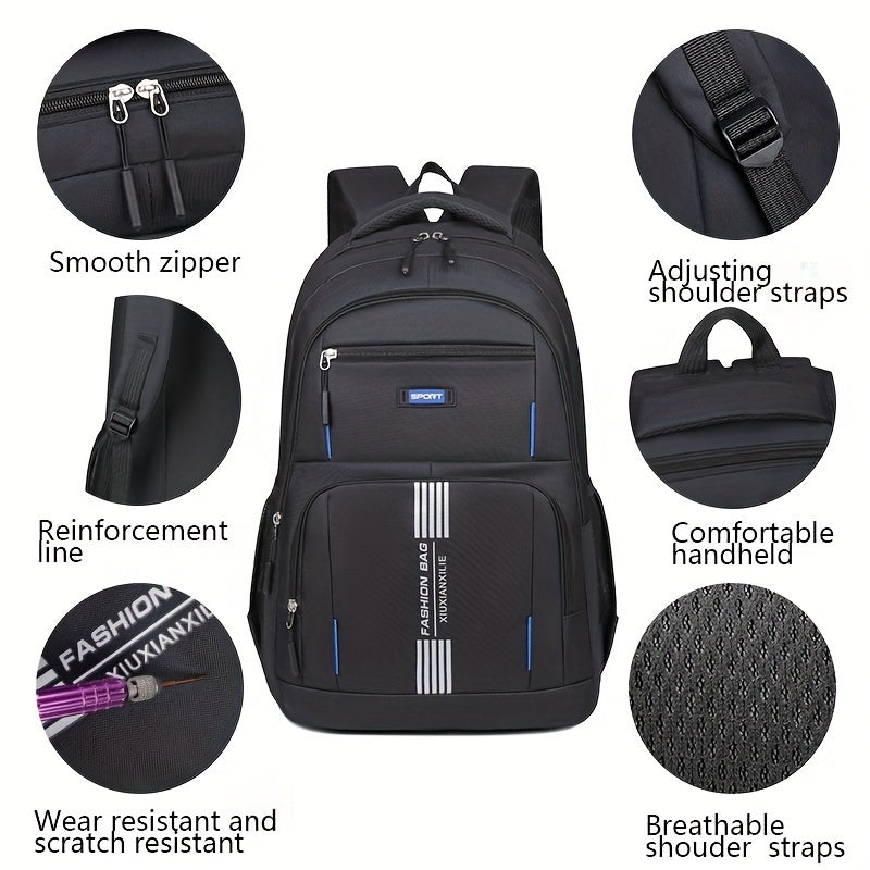 Spacious interior of a large capacity men's travel backpack, showing multiple organized compartments.