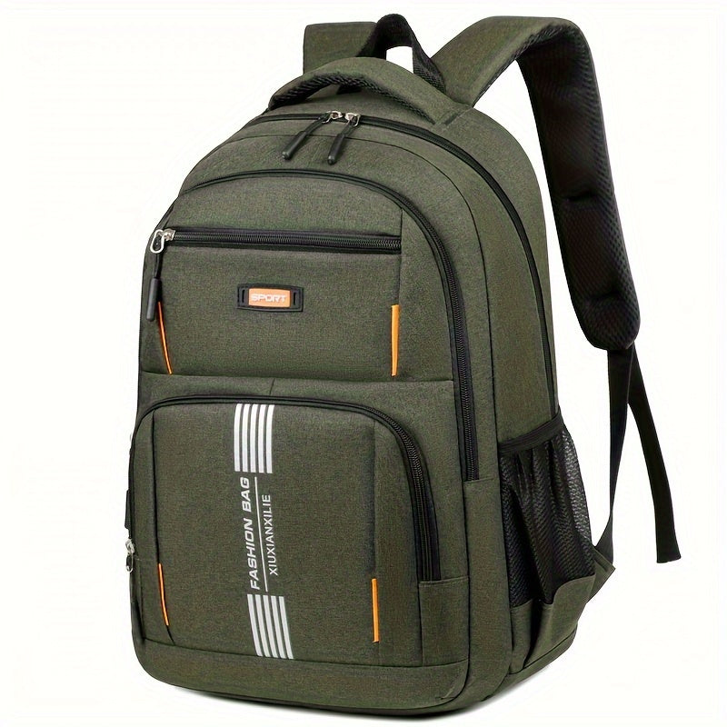 Close-up of durable fabric on a black men's travel backpack, highlighting quality and strength.
