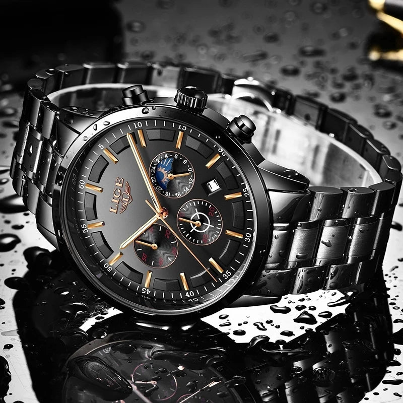 Robust black steel men's military watch, durable rugged timepiece. A versatile accessory for any man's collection.