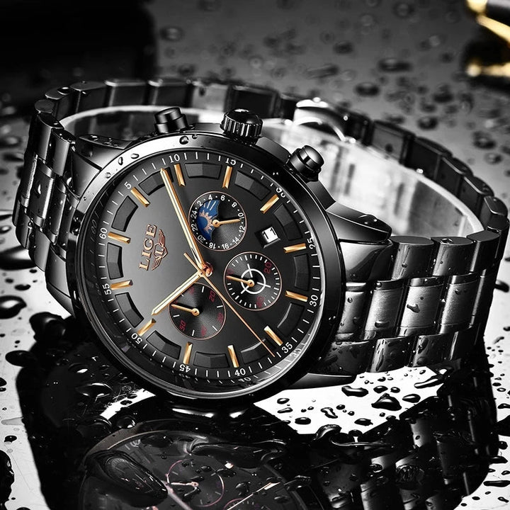 Robust black steel men's military watch, durable rugged timepiece. A versatile accessory for any man's collection.