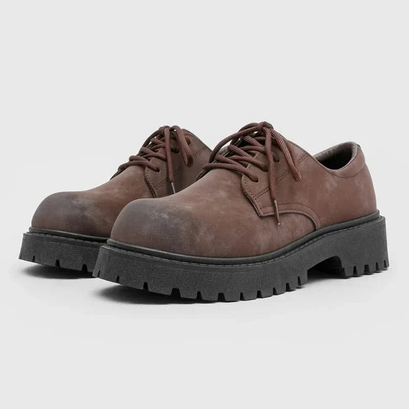 Black men's stylish derby shoes with comfortable thick sole for formal or casual wear.