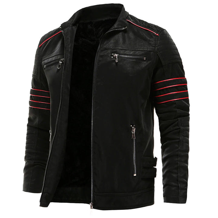 Black Men's Titanium Rogue leather jacket. Sleek, durable, and biker-style outerwear for a rebel look.