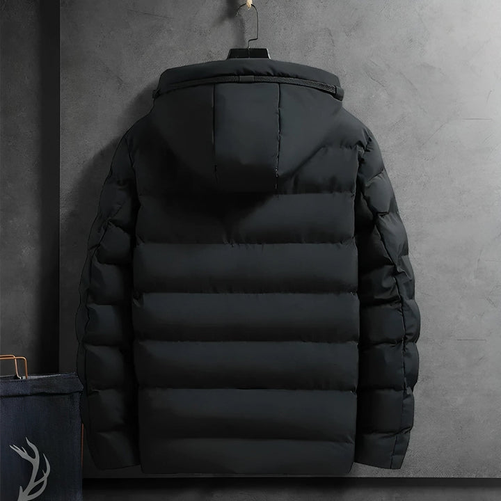 Stylish men's waterproof winter parka, warm & comfortable for cold weather, available in black, blue, grey.