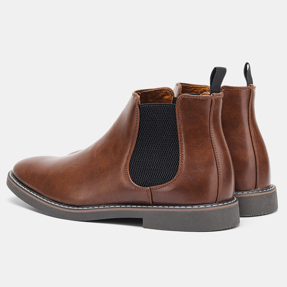 Men's Wyndham Chelsea Boots in sienna, front view, emphasizing timeless appeal & comfort.