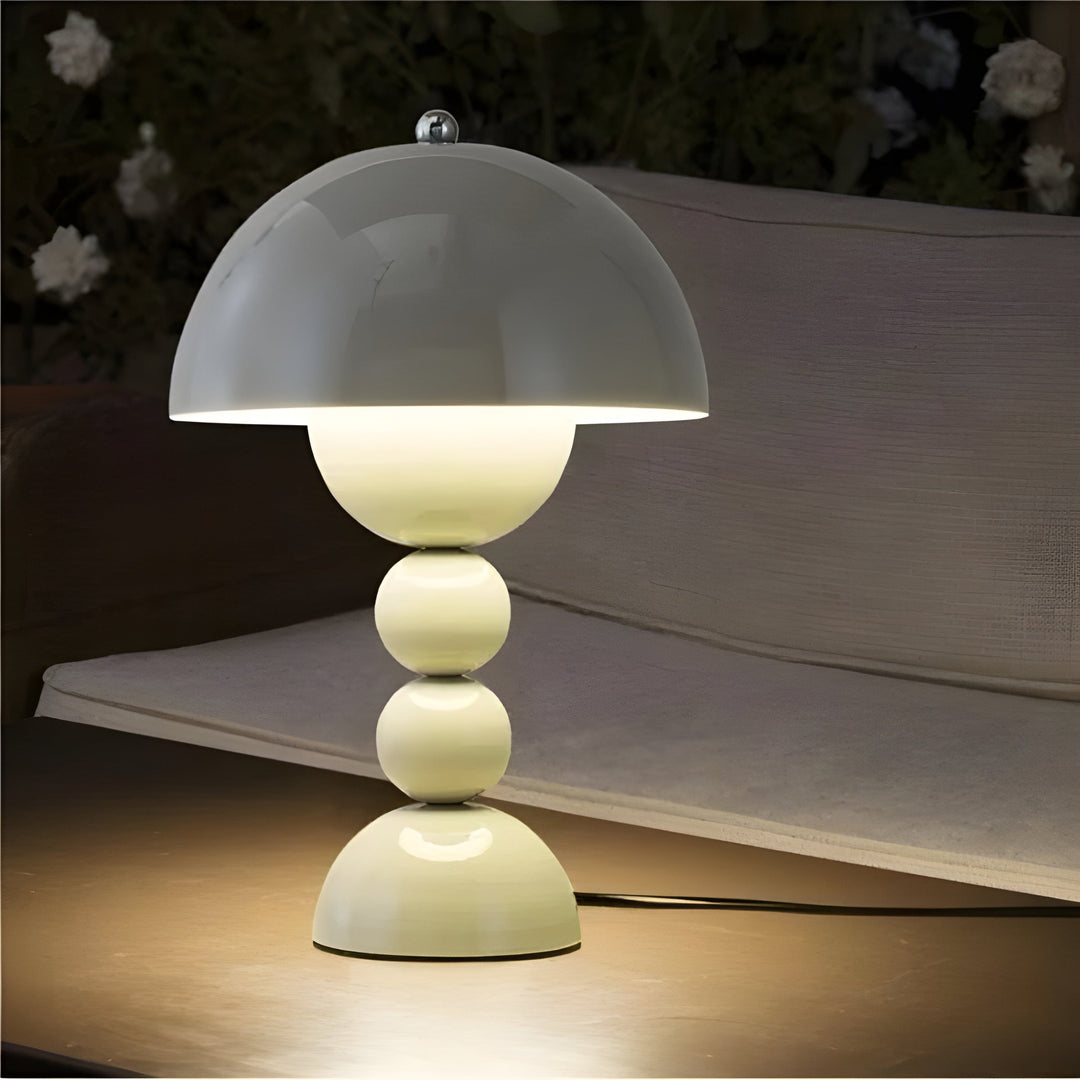 White Nordic accent lamp, LED dimmable, ideal for reading or ambient light.
